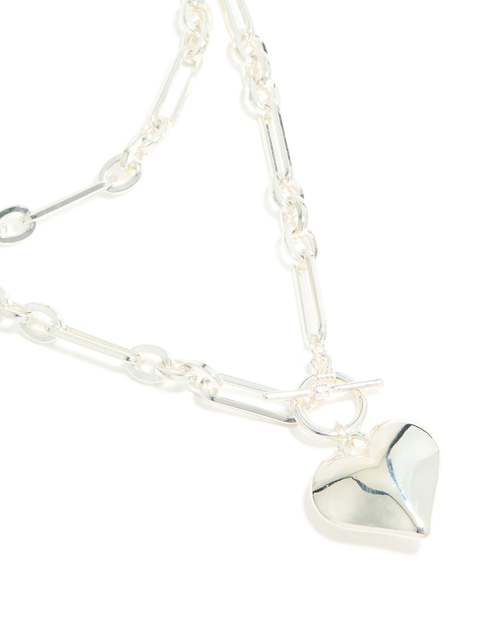 Silver Plated Heart Pendant & Chain Layered Necklace