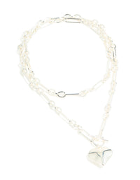 Silver Plated Heart Pendant & Chain Layered Necklace - link has visual effect only