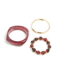 Gold & Burgundy Acrylic Bangles 3-Pack - link has visual effect only