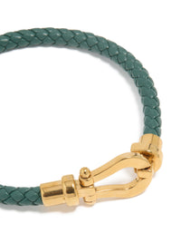 Waterproof Gold Plated Stainless Steel Turquoise PU Leather Braided Chunky Link Bracelet - link has visual effect only