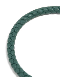 Waterproof Gold Plated Stainless Steel Turquoise PU Leather Braided Chunky Link Bracelet - link has visual effect only