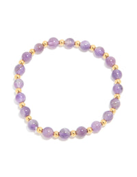 Waterproof Gold Plated Stainless Steel Amethyst Semi Precious Stone Beaded Stretch Bracelet - link has visual effect only
