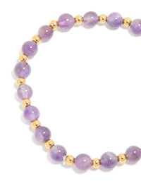 Waterproof Gold Plated Stainless Steel Amethyst Semi Precious Stone Beaded Stretch Bracelet - link has visual effect only