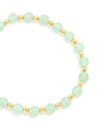 Waterproof Gold Plated Stainless Steel Green Beaded Stretch Bracelet - link has visual effect only