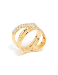 Waterproof Gold Plated Stainless Steel Cubic Zirconia Criss Cross Pave Ring - link has visual effect only