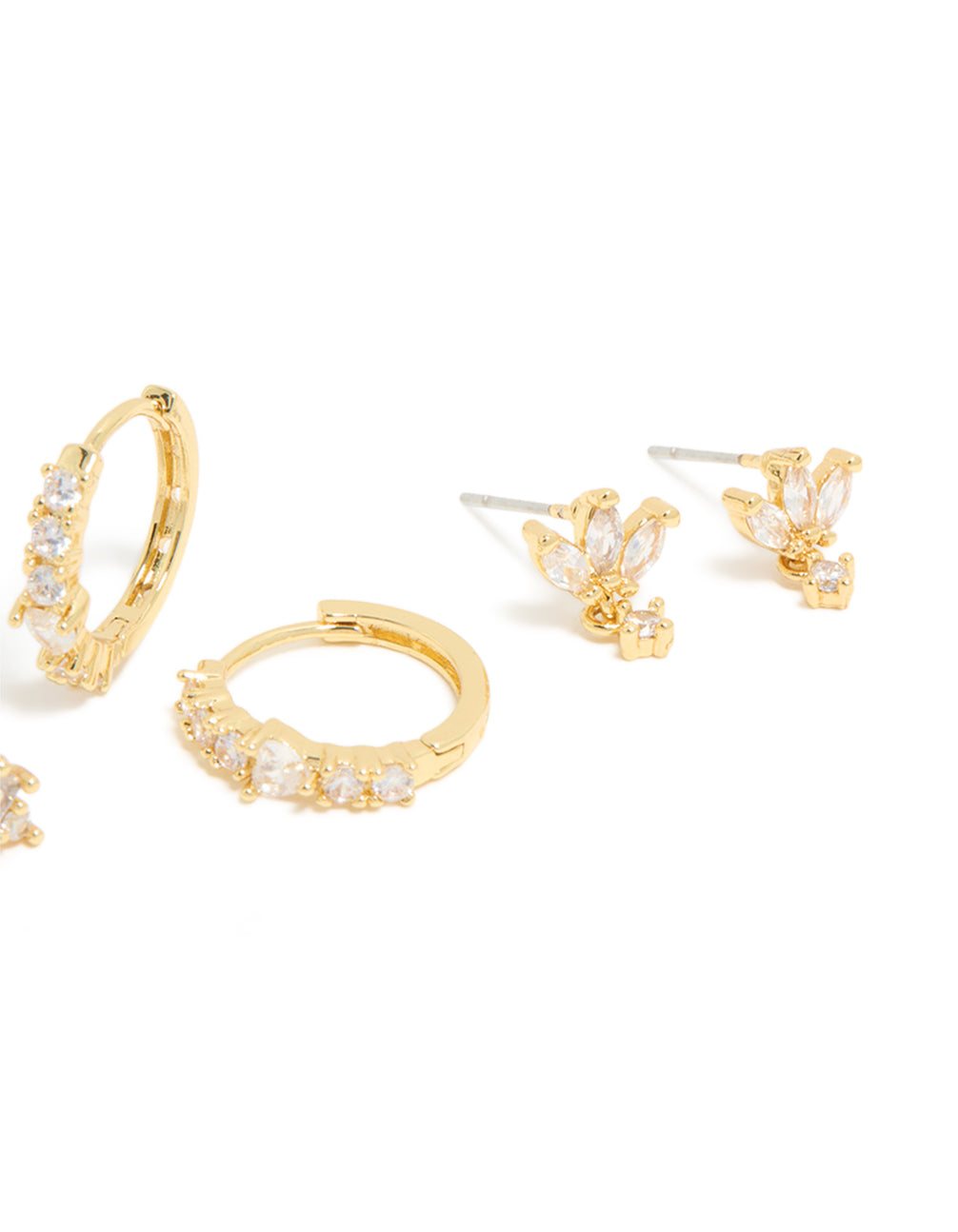 Gold Plated Brass Flower Earrings 3-Pack