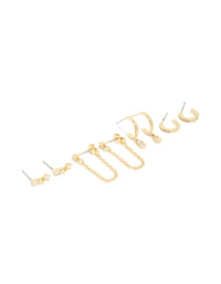 Gold Plated Brass Double Diamante Hoop & Stud Earrings 4-Pack - link has visual effect only