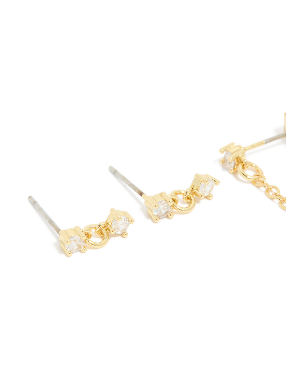 Gold Plated Brass Double Diamante Hoop & Stud Earrings 4-Pack