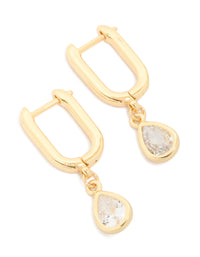 Gold Plated Cubic Zirconia Teardrop Drop Huggie Earrings - link has visual effect only