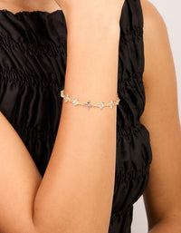 Gold Plated Pink & Clear Cubic Zirconia Flowers Charm Bracelet - link has visual effect only