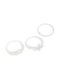 Silver Plated Cubic Zirconia Band & Flower Rings 3-Pack - link has visual effect only