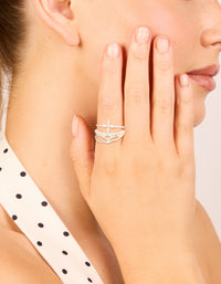 Silver Plated Cubic Zirconia Band & Flower Rings 3-Pack - link has visual effect only