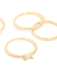 Crafted from gold plated open rectangular cubic zirconia rings in a 5-pack side detail view - link has visual effect only