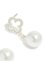 Silver Plated Cubic Zirconia Outline Flower & Pearl Earrings - link has visual effect only