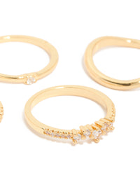 Gold Plated Cubic Zirconia & Wavy Rings 4-Pack - link has visual effect only