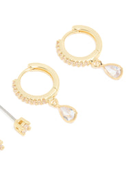 Gold Plated Brass Cubic Zirconia April Birthstone Earrings 2 Pack - link has visual effect only