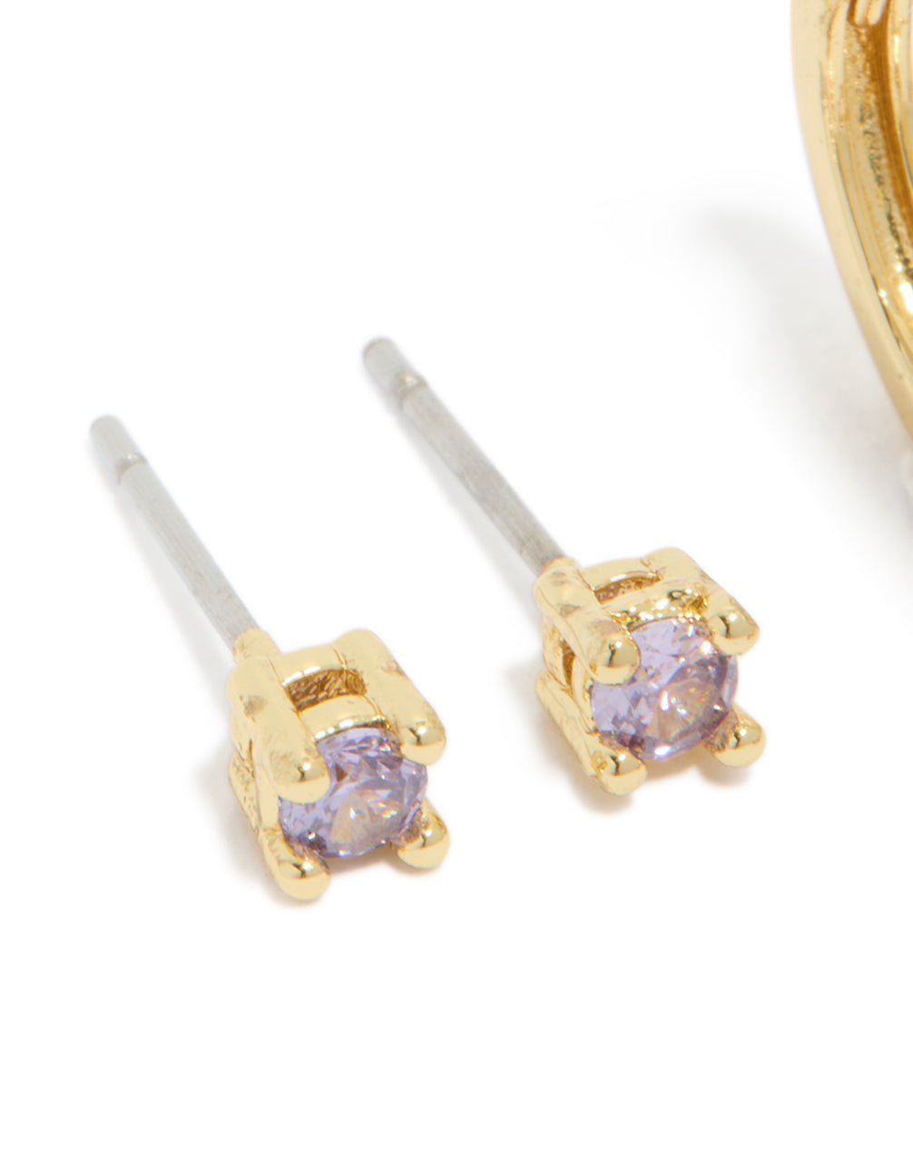 Gold Plated Brass Light Amethyst Cubic Zirconia June Birthstone Earrings 2 Pack
