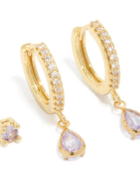 Gold Plated Brass Light Amethyst Cubic Zirconia June Birthstone Earrings 2 Pack - link has visual effect only