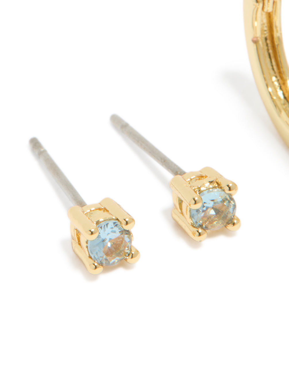 Gold Plated Brass Aquamarine Cubic Zirconia March Birthstone Earrings 2-Pack