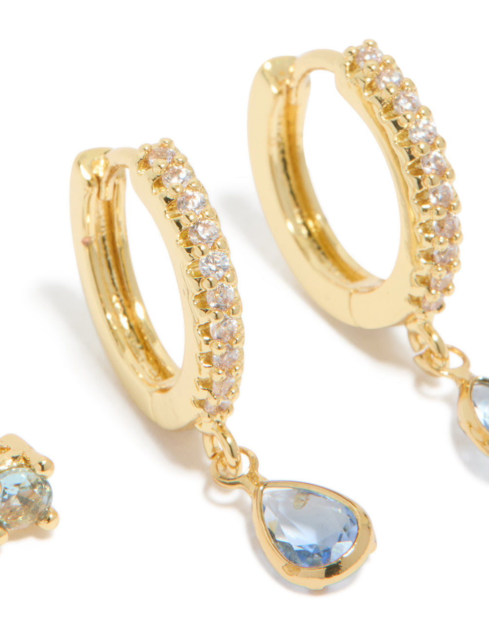 Gold Plated Brass Aquamarine Cubic Zirconia March Birthstone Earrings 2-Pack