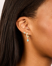 Gold Plated Brass Tanzanite Cubic Zirconia December Birthstone Earrings 2-Pack - link has visual effect only