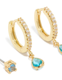 Gold Plated Brass Tanzanite Cubic Zirconia December Birthstone Earrings 2-Pack - link has visual effect only