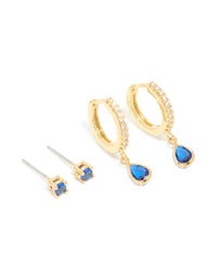 Gold Plated Brass Sapphire Cubic Zirconia September Birthstone Earrings 2-Pack - link has visual effect only