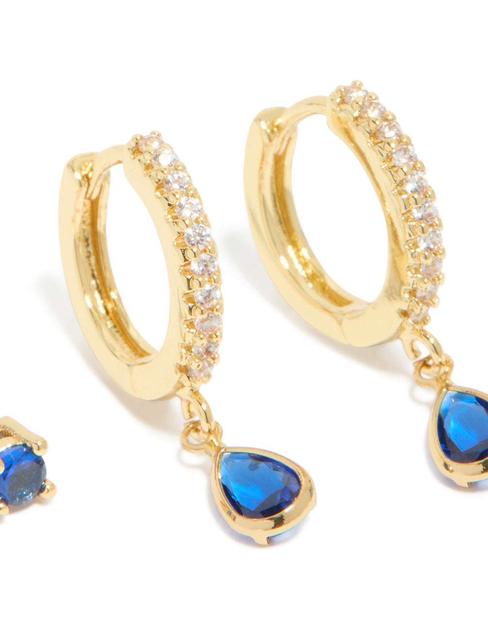 Gold Plated Brass Sapphire Cubic Zirconia September Birthstone Earrings 2-Pack