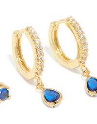 Gold Plated Brass Sapphire Cubic Zirconia September Birthstone Earrings 2-Pack - link has visual effect only
