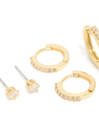 Gold Plated Brass Cubic Zirconia April Birthstone Earrings 4 Pack - link has visual effect only