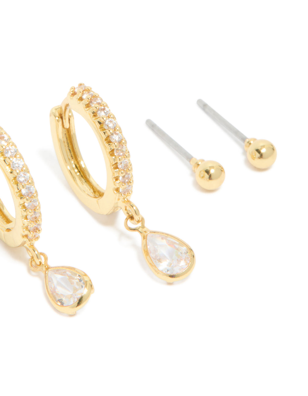 Gold Plated Brass Cubic Zirconia April Birthstone Earrings 4 Pack