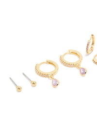 Gold Plated Brass Light Amethyst Cubic Zirconia June Birthstone Earrings 4-Pack - link has visual effect only