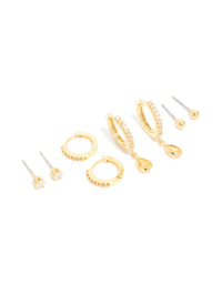 Gold Plated Brass Citrine Cubic Zirconia November Birthstone Earrings 4-Pack - link has visual effect only