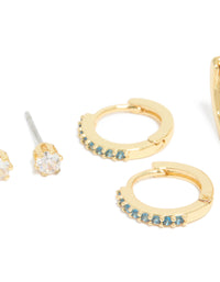 Gold Plated Brass Tanzanite Cubic Zirconia December Birthstone Earrings 4-Pack - link has visual effect only