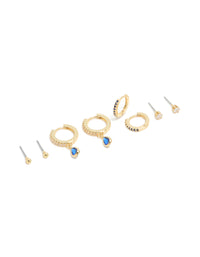 Gold Plated Brass Sapphire Cubic Zirconia September Birthstone Earrings 4-Pack - link has visual effect only