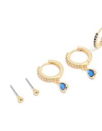 Gold Plated Brass Sapphire Cubic Zirconia September Birthstone Earrings 4-Pack - link has visual effect only