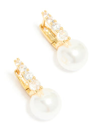 Gold Plated Cubic Zirconia Pavé & Pearl Drop Earrings - link has visual effect only