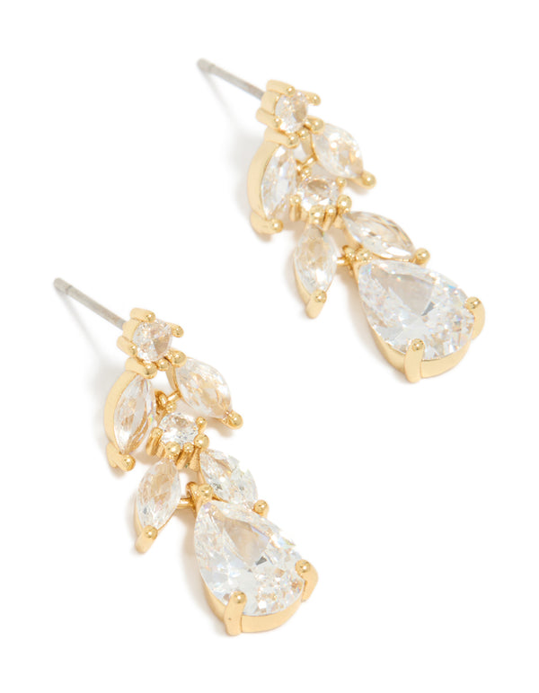 Gold Plated Cubic Zirconia Vine Drop Earrings