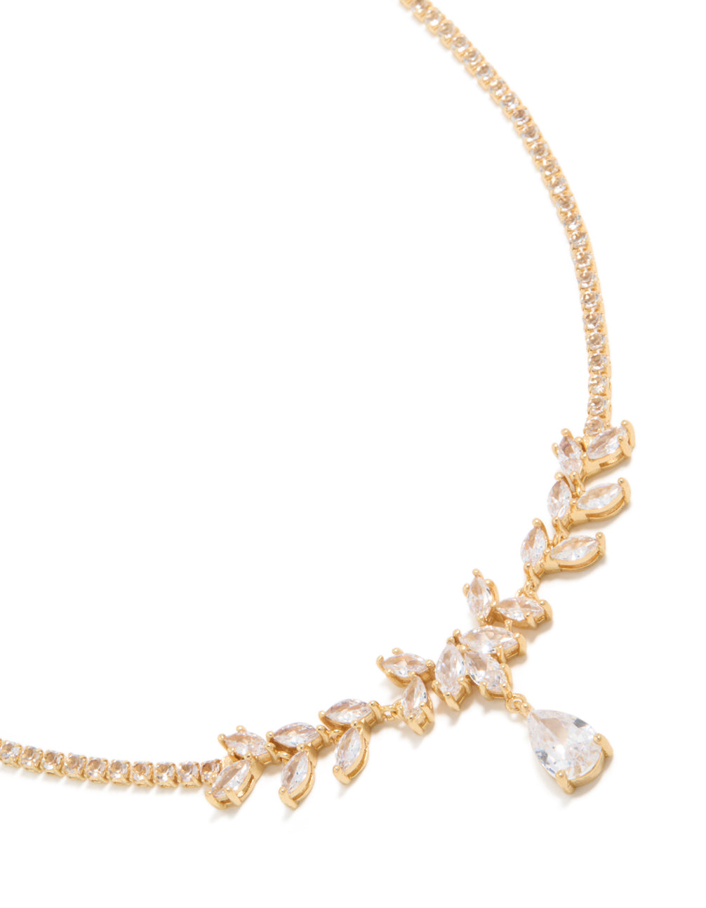 Gold Plated Cubic Zirconia Flower Vine Drop Necklace