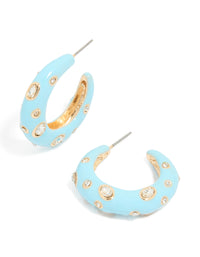 Light Blue Enamel & Diamante Dotted Open Hoop Earrings - link has visual effect only