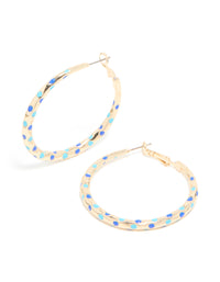 Gold Light & Dark Blue Enamel Dotted Large Thin Hoop Earrings - link has visual effect only