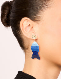 Blue Raffia Fish Stud Drop Earrings - link has visual effect only