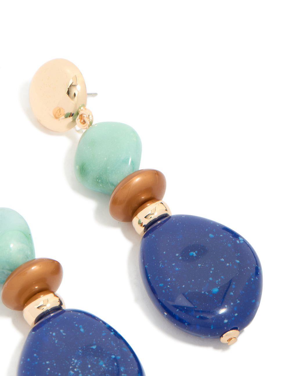 Gold Light & Dark Blue Acrylic Bead Drop Earrings