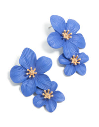 Dark Blue Double Layered Flower Drop Earrings - link has visual effect only