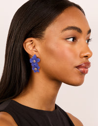 Dark Blue Double Layered Flower Drop Earrings - link has visual effect only