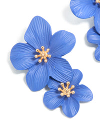 Dark Blue Double Layered Flower Drop Earrings - link has visual effect only