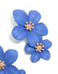 Dark Blue Double Layered Flower Drop Earrings - link has visual effect only