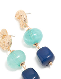 Gold Shell & Blue Beaded Drop Earrings - link has visual effect only