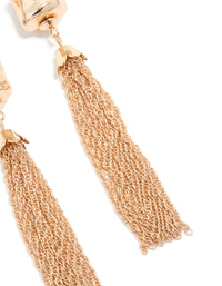 Gold Aqua Beaded Hammered Chain Drop Earrings - link has visual effect only