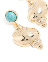 Gold Shell & Turquoise Stone Stud Drop Earrings - link has visual effect only